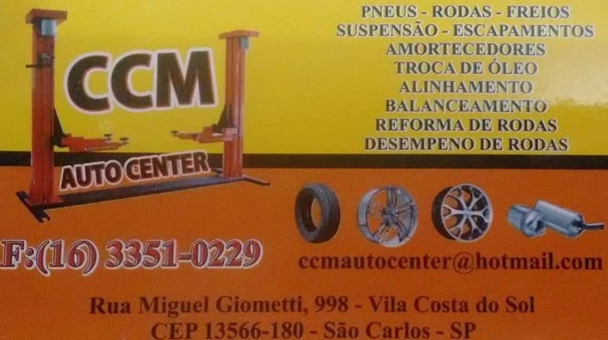 Material de divulgação da CCM Centro Automotivo com serviços e contato